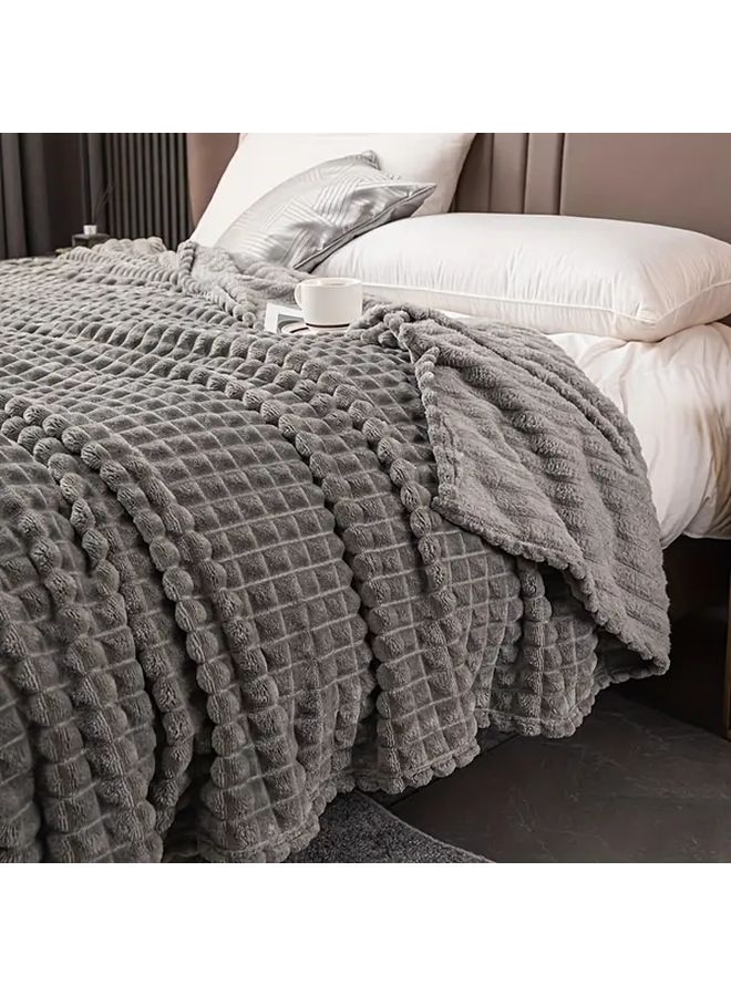 Light Grey Flannel Bed Blanket 90x79 Inch Thickened Solid Color Cut Out Plush Travel Office All Seasons Gift - Image 1